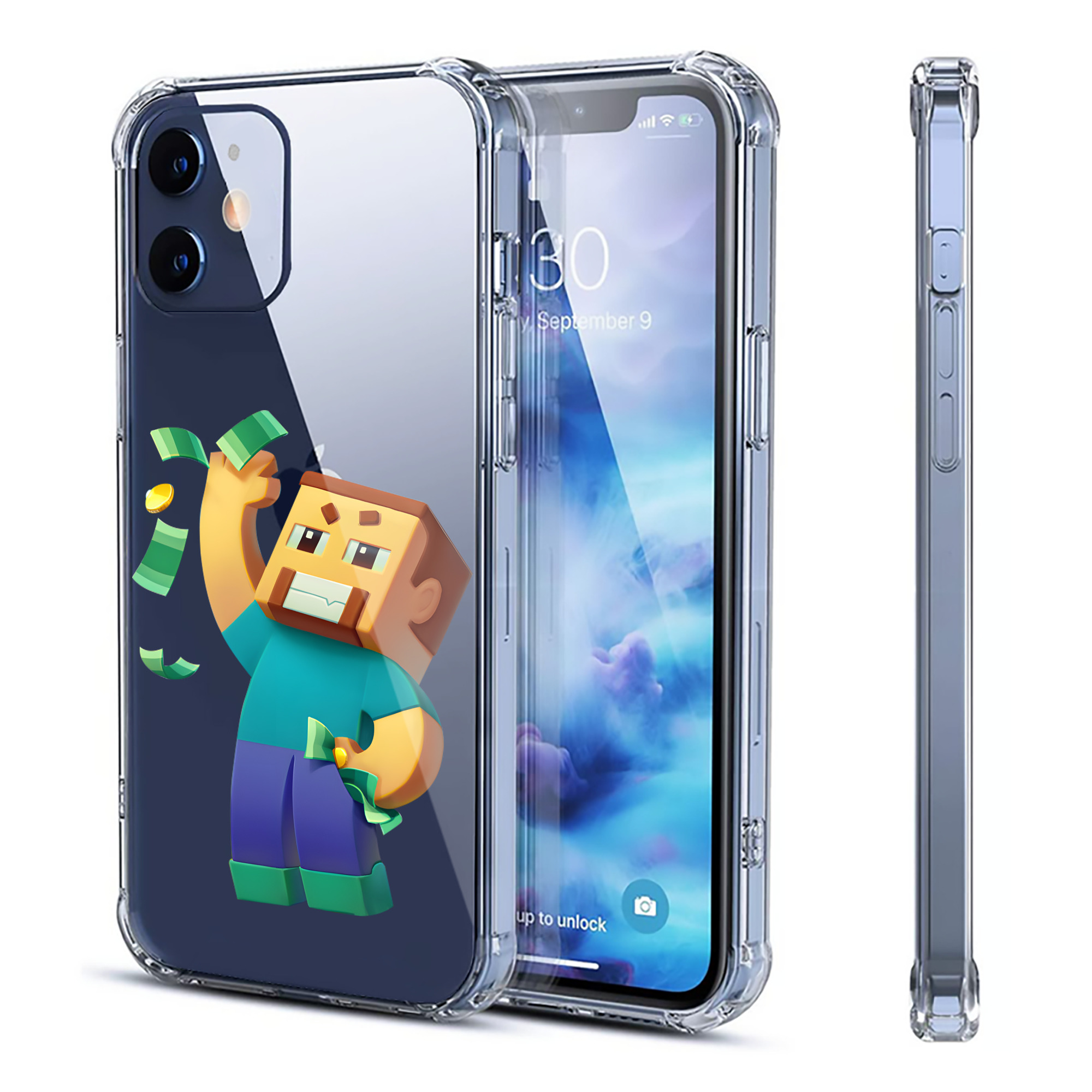 （画像用） マインクラフト ブロックの世界 Minecraft MC Block world 【iPhone 12シリーズ対応】透明スマホケース（クリアソフトケース）